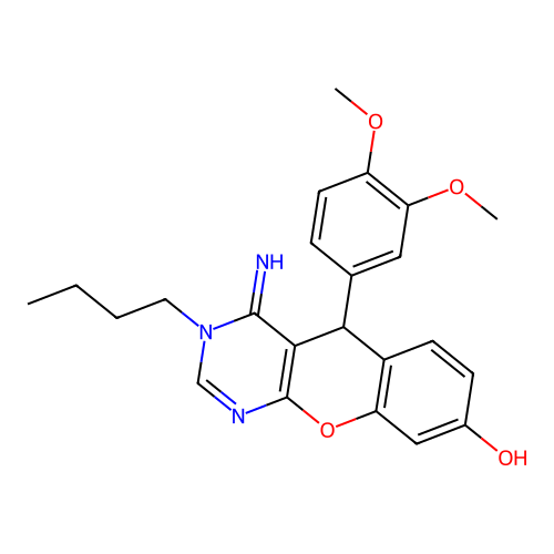 3-butyl-5-(3,4-dimethoxyphenyl)-4-imino-3,5-dihydro-4H-chromeno[2,3-d]pyrimidin-8-ol structure