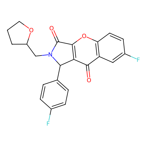 7-fluoro-1-(4-fluorophenyl)-2-(oxolan-2-ylmethyl)-1H-chromeno[2,3-c]pyrrole-3,9-dione structure