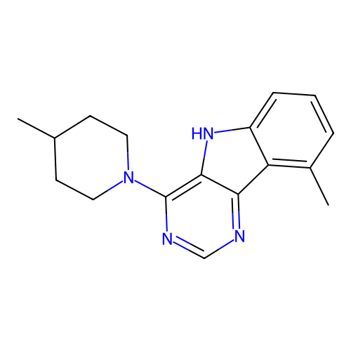 9-methyl-4-(4-methylpiperidin-1-yl)-5H-pyrimido[5,4-b]indole structure