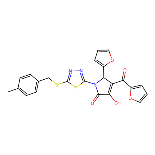 (4E)-5-(furan-2-yl)-4-[furan-2-yl(hydroxy)methylidene]-1-{5-[(4-methylbenzyl)sulfanyl]-1,3,4-thiadiazol-2-yl}pyrrolidine-2,3-dione structure