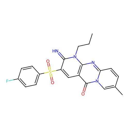 3-((4-fluorophenyl)sulfonyl)-2-imino-8-methyl-1-propyl-1H-dipyrido[1,2-a:2',3'-d]pyrimidin-5(2H)-one structure