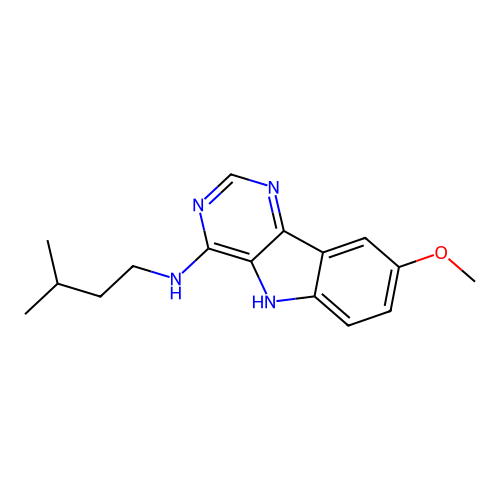 8-methoxy-N-(3-methylbutyl)-5H-pyrimido[5,4-b]indol-4-amine structure