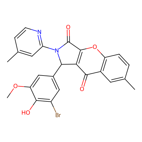 1-(3-bromo-4-hydroxy-5-methoxyphenyl)-7-methyl-2-(4-methylpyridin-2-yl)-1,2-dihydrochromeno[2,3-c]pyrrole-3,9-dione structure