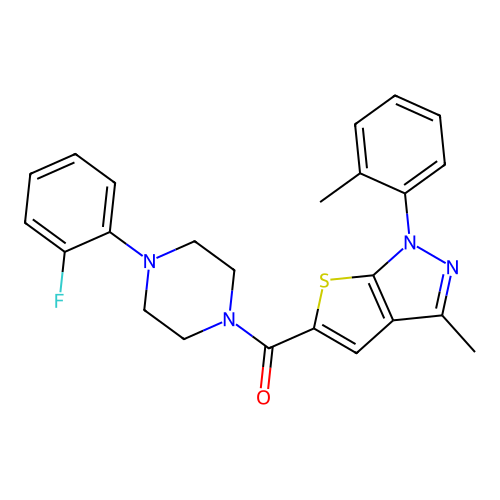 (4-(2-fluorophenyl)piperazin-1-yl)(3-methyl-1-(o-tolyl)-1H-thieno[2,3-c]pyrazol-5-yl)methanone structure