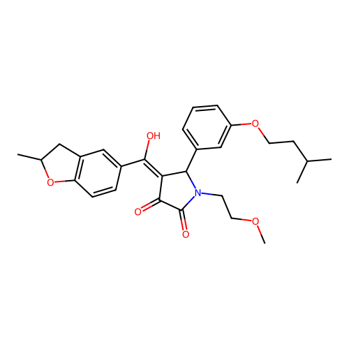 3-hydroxy-1-(2-methoxyethyl)-4-(2-methyl-2,3-dihydro-1-benzofuran-5-carbonyl)-5-[3-(3-methylbutoxy)phenyl]-2,5-dihydro-1H-pyrrol-2-one structure