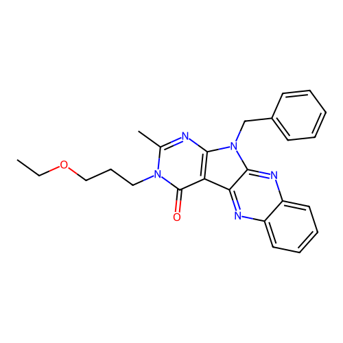 11-benzyl-3-(3-ethoxypropyl)-2-methyl-3,11-dihydro-4H-pyrimido[5',4':4,5]pyrrolo[2,3-b]quinoxalin-4-one structure