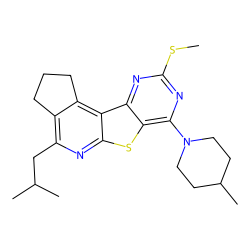 4-isobutyl-7-(4-methylpiperidin-1-yl)-9-(methylthio)-2,3-dihydro-1H-cyclopenta[4',5']pyrido[3',2':4,5]thieno[3,2-d]pyrimidine structure