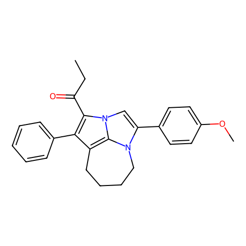 1-(4-(4-methoxyphenyl)-1-phenyl-5,6,7,8-tetrahydro-2a,4a-diazacyclopenta[cd]azulen-2-yl)propan-1-one structure