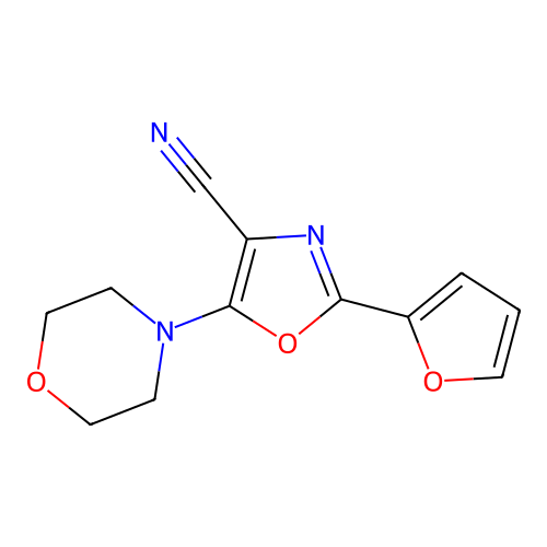 2-(Furan-2-yl)-5-(morpholin-4-yl)-1,3-oxazole-4-carbonitrile structure