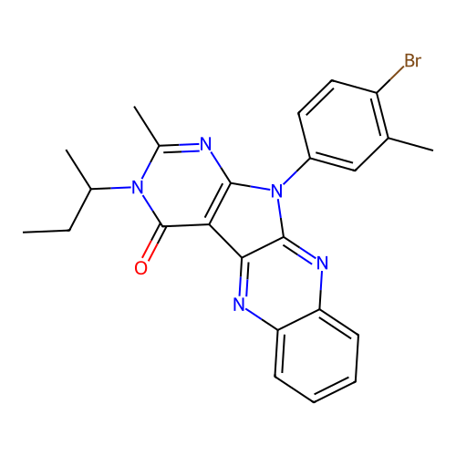11-(4-bromo-3-methylphenyl)-3-(butan-2-yl)-2-methyl-3,11-dihydro-4H-pyrimido[5',4':4,5]pyrrolo[2,3-b]quinoxalin-4-one structure