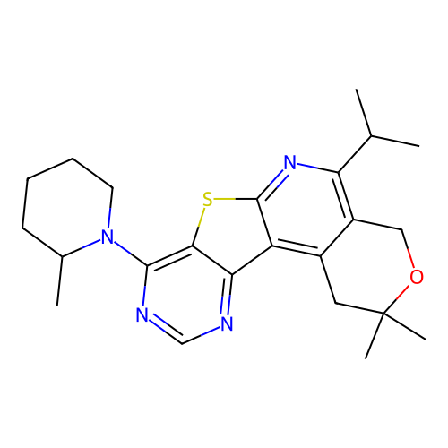 2,2-dimethyl-8-(2-methylpiperidin-1-yl)-5-(propan-2-yl)-1,4-dihydro-2H-pyrano[4'',3'':4',5']pyrido[3',2':4,5]thieno[3,2-d]pyrimidine structure