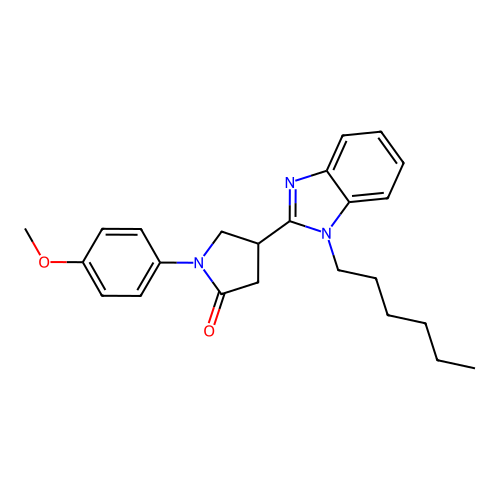 4-(1-hexyl-1H-benzo[d]imidazol-2-yl)-1-(4-methoxyphenyl)pyrrolidin-2-one structure