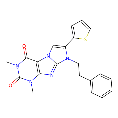 2,4-dimethyl-6-phenethyl-7-thiophen-2-ylpurino[7,8-a]imidazole-1,3-dione structure