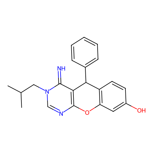 4-imino-3-(2-methylpropyl)-5-phenyl-3,5-dihydro-4H-chromeno[2,3-d]pyrimidin-8-ol structure