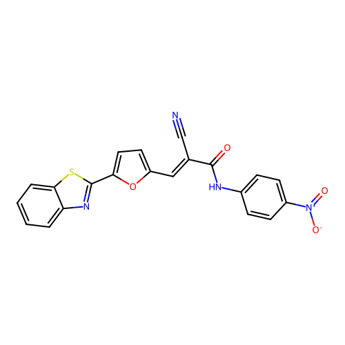 3-(5-benzothiazol-2-yl-2-furyl)-2-cyano-N-(4-nitrophenyl)prop-2-enamide structure