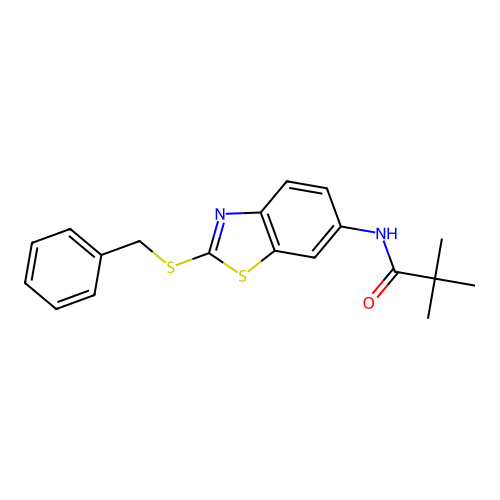 N-[2-(benzylsulfanyl)-1,3-benzothiazol-6-yl]-2,2-dimethylpropanamide structure