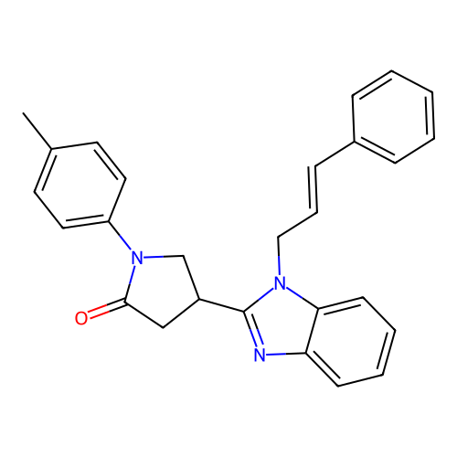 (E)-4-(1-cinnamyl-1H-benzo[d]imidazol-2-yl)-1-(p-tolyl)pyrrolidin-2-one structure