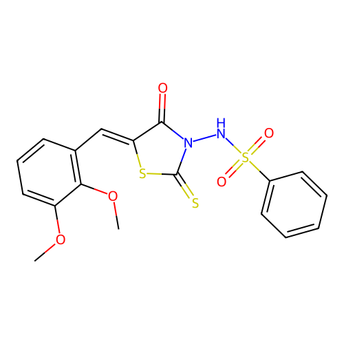 N-[(5Z)-5-[(2,3-dimethoxyphenyl)methylidene]-4-oxo-2-sulfanylidene-1,3-thiazolidin-3-yl]benzenesulfonamide structure