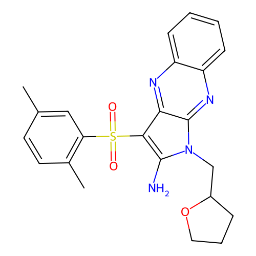 3-(2,5-dimethylphenyl)sulfonyl-1-(oxolan-2-ylmethyl)pyrrolo[3,2-b]quinoxalin-2-amine structure