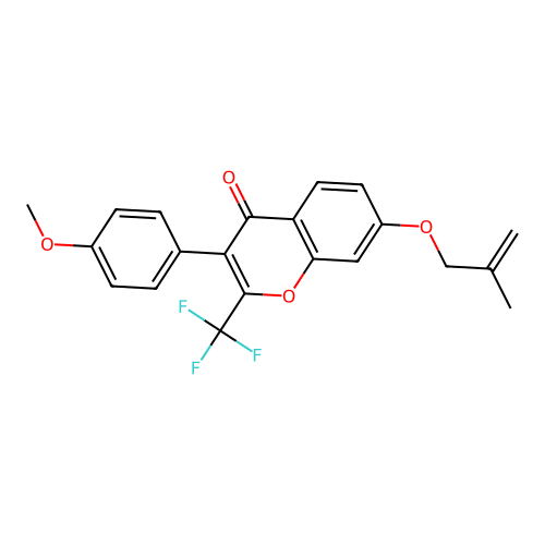 3-(4-methoxyphenyl)-7-((2-methylallyl)oxy)-2-(trifluoromethyl)-4H-chromen-4-one structure
