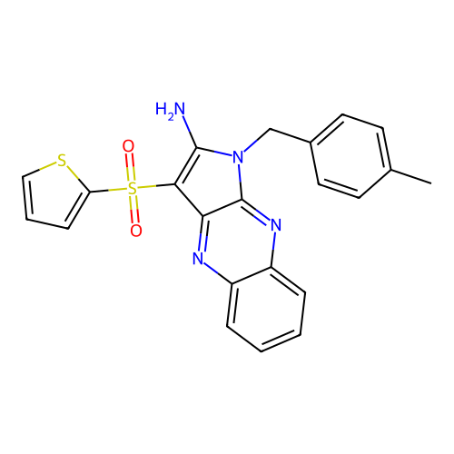 1-(4-methylbenzyl)-3-(thiophen-2-ylsulfonyl)-1H-pyrrolo[2,3-b]quinoxalin-2-amine structure
