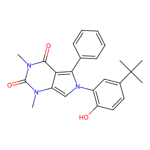 6-(5-tert-butyl-2-hydroxyphenyl)-1,3-dimethyl-5-phenylpyrrolo[3,4-d]pyrimidine-2,4-dione structure
