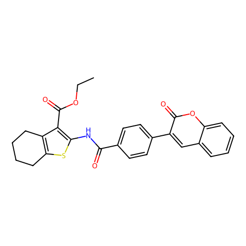 ethyl 2-({[4-(2-oxo-2H-chromen-3-yl)phenyl]carbonyl}amino)-4,5,6,7-tetrahydro-1-benzothiophene-3-carboxylate structure