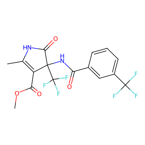 methyl 2-methyl-5-oxo-4-(trifluoromethyl)-4-({[3-(trifluoromethyl)phenyl]carbonyl}amino)-4,5-dihydro-1H-pyrrole-3-carboxylate structure