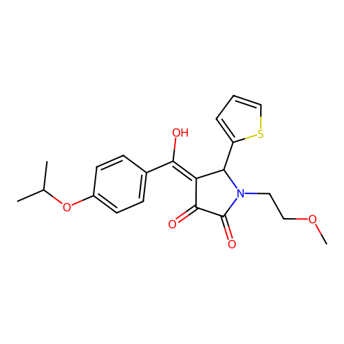 3-hydroxy-1-(2-methoxyethyl)-4-[4-(propan-2-yloxy)benzoyl]-5-(thiophen-2-yl)-2,5-dihydro-1H-pyrrol-2-one structure