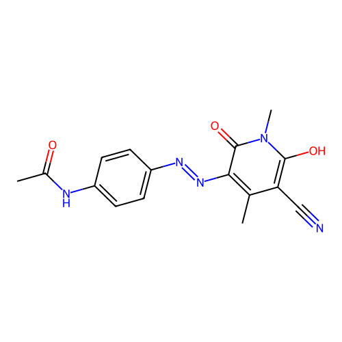 N-[4-[(2E)-2-(5-cyano-1,4-dimethyl-2,6-dioxopyridin-3-ylidene)hydrazinyl]phenyl]acetamide structure