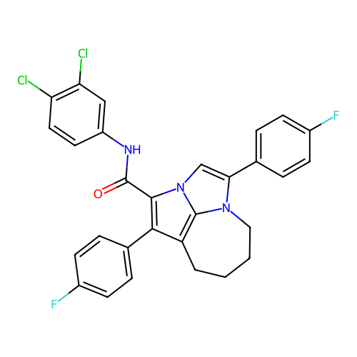 N-(3,4-dichlorophenyl)-1,4-bis(4-fluorophenyl)-5,6,7,8-tetrahydro-2a,4a-diazacyclopenta[cd]azulene-2-carboxamide structure