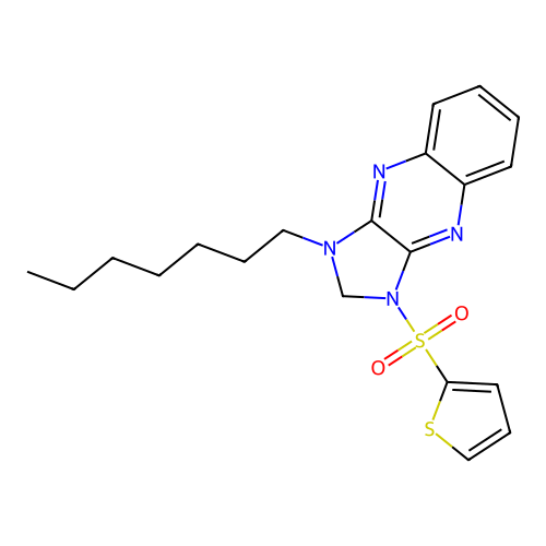 1-heptyl-3-(thiophen-2-ylsulfonyl)-2,3-dihydro-1H-imidazo[4,5-b]quinoxaline structure