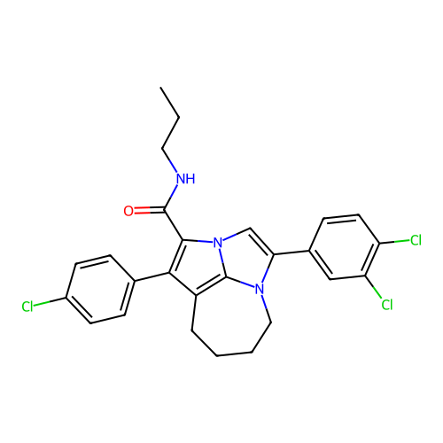 1-(4-chlorophenyl)-4-(3,4-dichlorophenyl)-N-propyl-5,6,7,8-tetrahydro-2a,4a-diazacyclopenta[cd]azulene-2-carboxamide structure