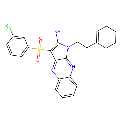 3-(3-chlorophenyl)sulfonyl-1-[2-(cyclohexen-1-yl)ethyl]pyrrolo[3,2-b]quinoxalin-2-amine structure