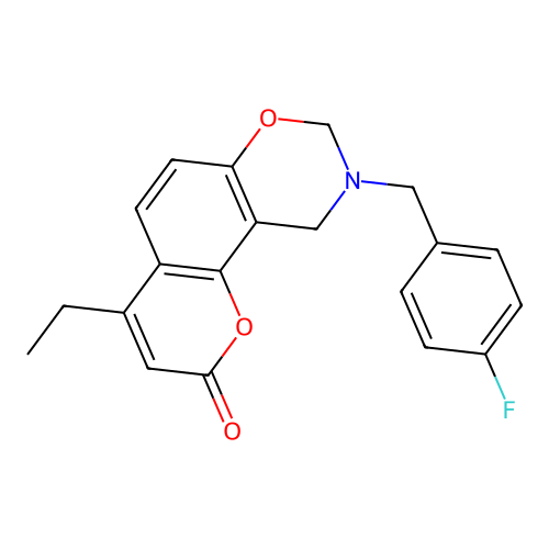 4-ethyl-9-(4-fluorobenzyl)-9,10-dihydro-2H,8H-chromeno[8,7-e][1,3]oxazin-2-one structure