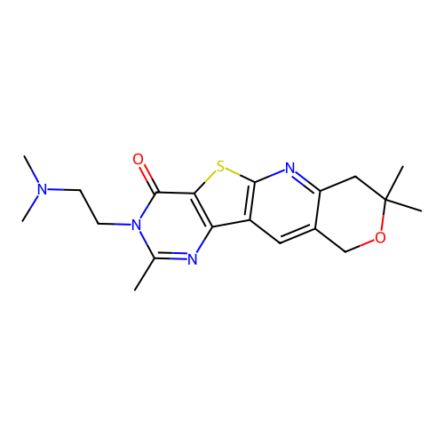 3-(2-(dimethylamino)ethyl)-2,8,8-trimethyl-7,8-dihydro-3H-pyrano[3'',4'':5',6']pyrido[3',2':4,5]thieno[3,2-d]pyrimidin-4(10H)-one structure