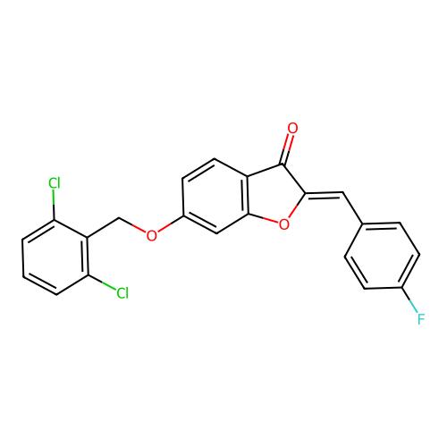 (2Z)-6-[(2,6-dichlorobenzyl)oxy]-2-(4-fluorobenzylidene)-1-benzofuran-3(2H)-one structure