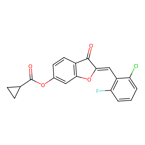 (Z)-2-(2-chloro-6-fluorobenzylidene)-3-oxo-2,3-dihydrobenzofuran-6-yl cyclopropanecarboxylate structure