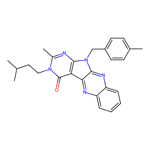 2-methyl-11-(4-methylbenzyl)-3-(3-methylbutyl)-3,11-dihydro-4H-pyrimido[5',4':4,5]pyrrolo[2,3-b]quinoxalin-4-one structure