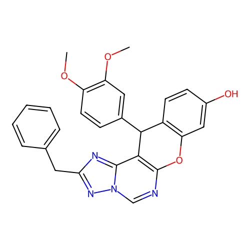 2-benzyl-12-(3,4-dimethoxyphenyl)-12H-chromeno[3,2-e][1,2,4]triazolo[1,5-c]pyrimidin-9-ol structure