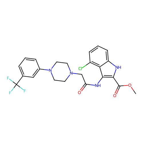 methyl 4-chloro-3-(2-(4-(3-(trifluoromethyl)phenyl)piperazin-1-yl)acetamido)-1H-indole-2-carboxylate structure