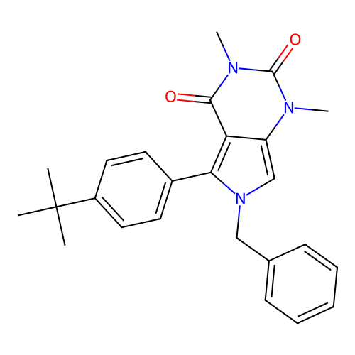 6-benzyl-5-(4-tert-butylphenyl)-1,3-dimethylpyrrolo[3,4-d]pyrimidine-2,4-dione structure
