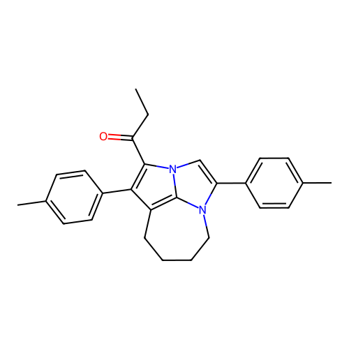 1-(1,4-di-p-tolyl-5,6,7,8-tetrahydro-2a,4a-diazacyclopenta[cd]azulen-2-yl)propan-1-one structure