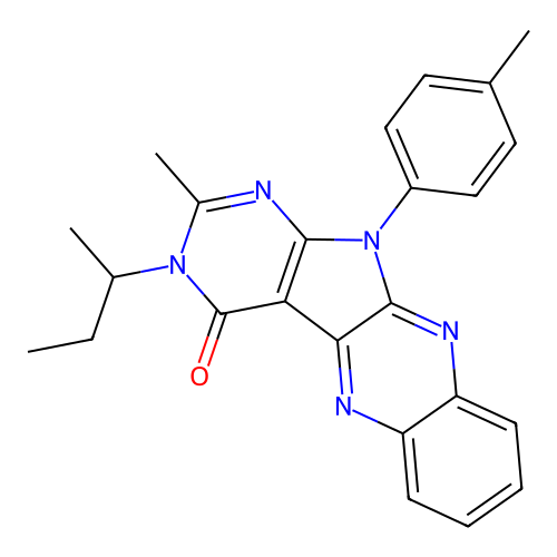 3-(butan-2-yl)-2-methyl-11-(4-methylphenyl)-3,11-dihydro-4H-pyrimido[5',4':4,5]pyrrolo[2,3-b]quinoxalin-4-one structure