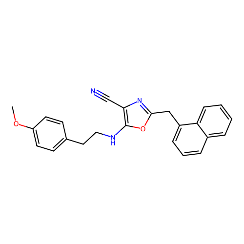 5-((4-methoxyphenethyl)amino)-2-(naphthalen-1-ylmethyl)oxazole-4-carbonitrile structure