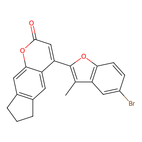 4-(5-bromo-3-methyl-1-benzofuran-2-yl)-7,8-dihydrocyclopenta[g]chromen-2(6H)-one structure