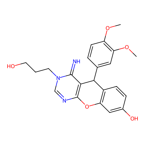 5-(3,4-dimethoxyphenyl)-3-(3-hydroxypropyl)-4-imino-3,5-dihydro-4H-chromeno[2,3-d]pyrimidin-8-ol structure