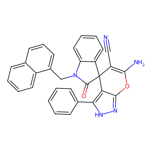 6'-amino-1-(naphthalen-1-ylmethyl)-2-oxo-3'-phenyl-1'H-spiro[indoline-3,4'-pyrano[2,3-c]pyrazole]-5'-carbonitrile structure