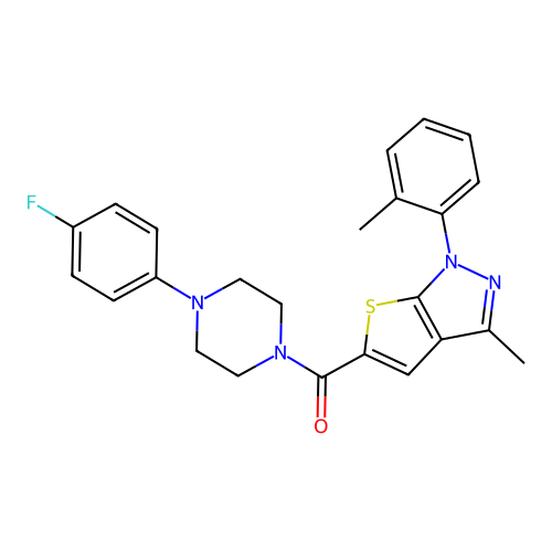 (4-(4-fluorophenyl)piperazin-1-yl)(3-methyl-1-(o-tolyl)-1H-thieno[2,3-c]pyrazol-5-yl)methanone structure