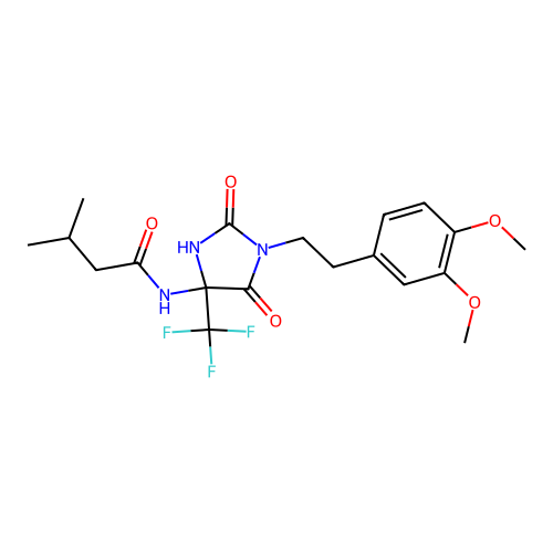 N-(1-(3,4-dimethoxyphenethyl)-2,5-dioxo-4-(trifluoromethyl)imidazolidin-4-yl)-3-methylbutanamide structure
